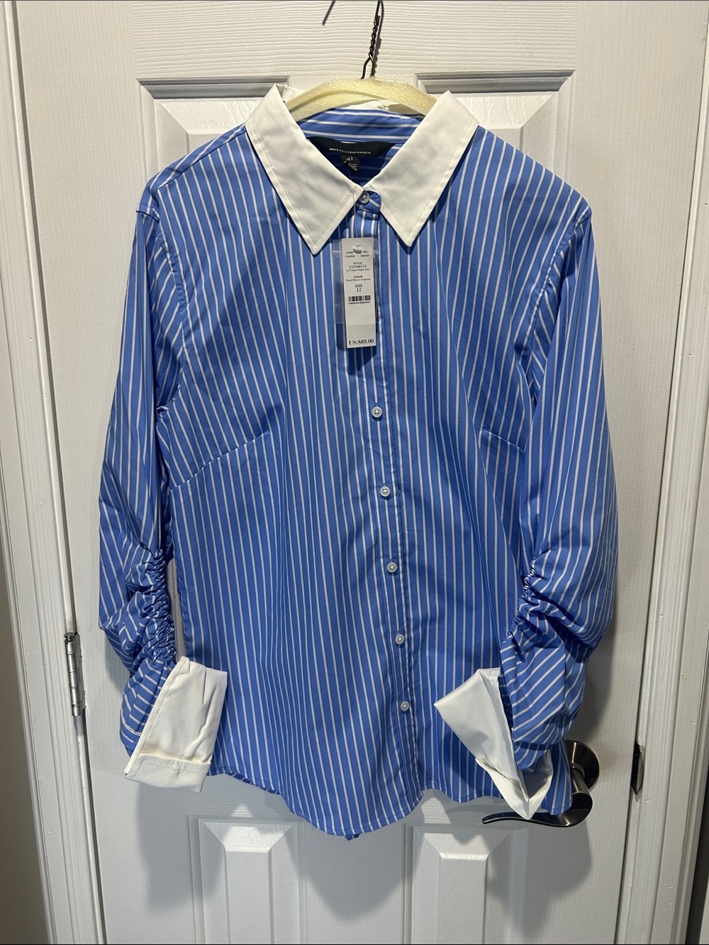 White House Black Market Blue and White Striped Button-Down Shirt